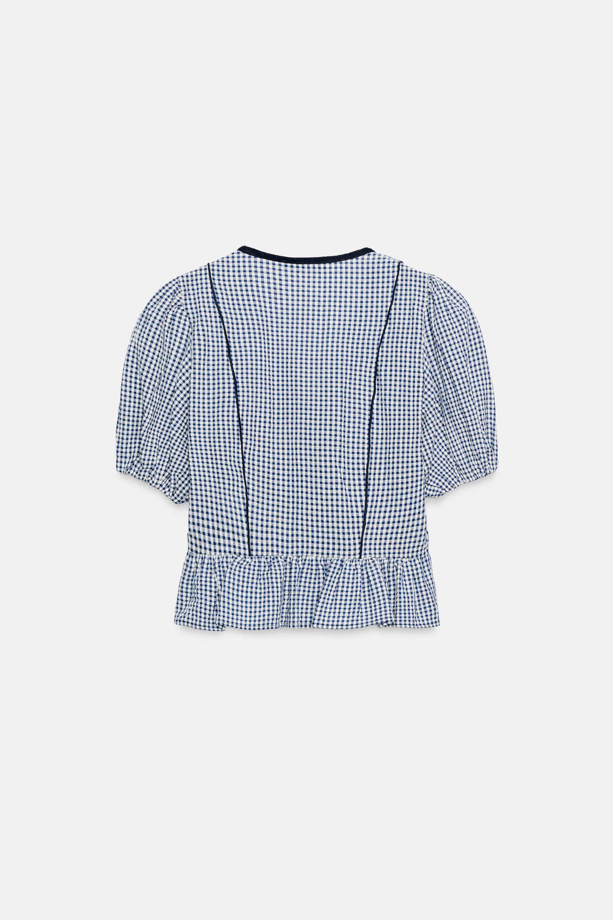 GINGHAM PEPLUM BLOUSE